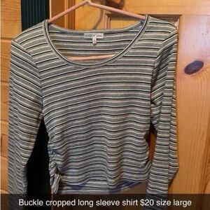 Buckle Striped Crop Top - Green and Gray